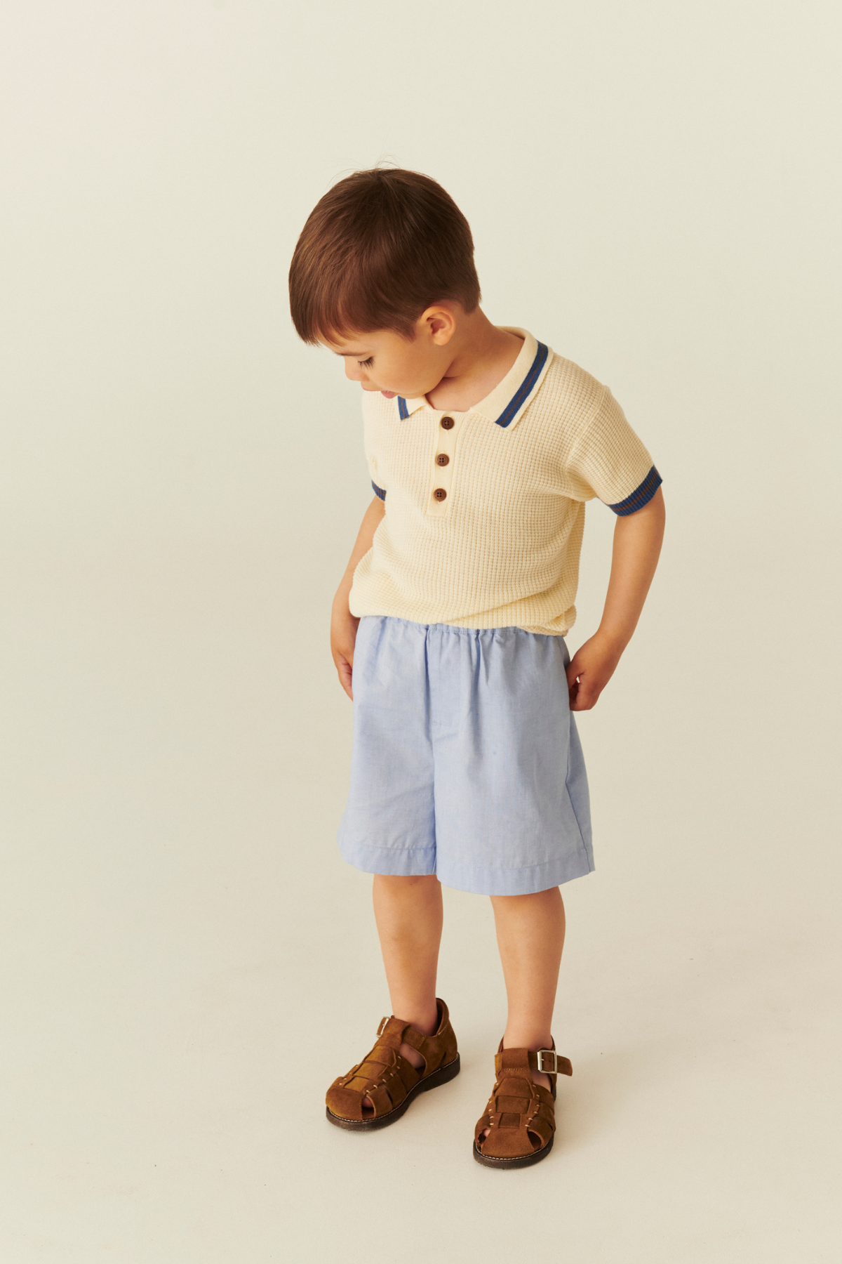 Gestricktes Polo | Cream/Blue/Brown