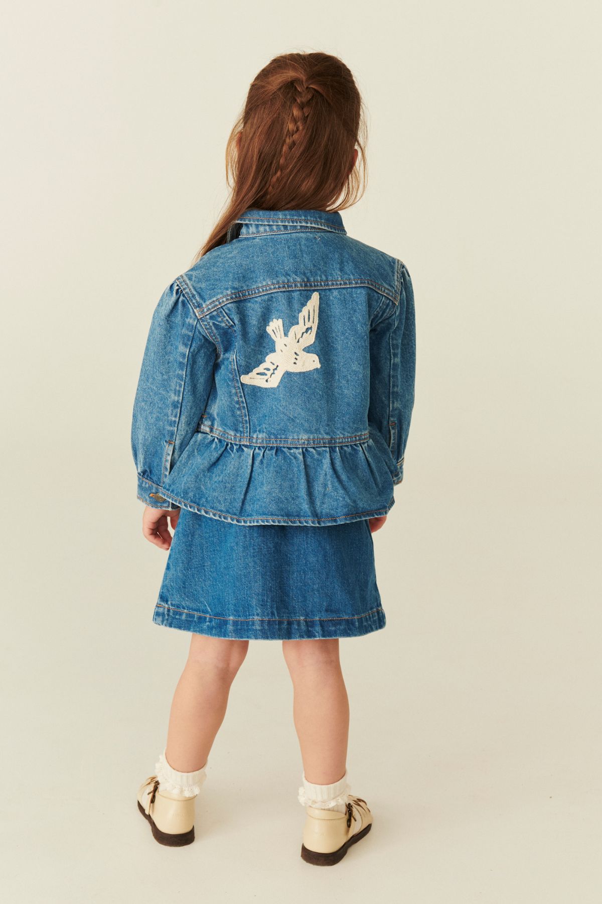 Denim Jacke "Crochet Doves" | Indigo Blue