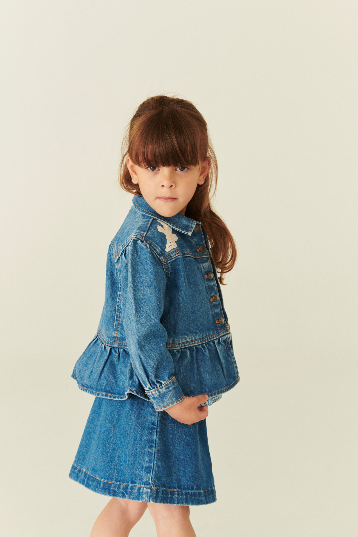 Denim Jacke "Crochet Doves" | Indigo Blue