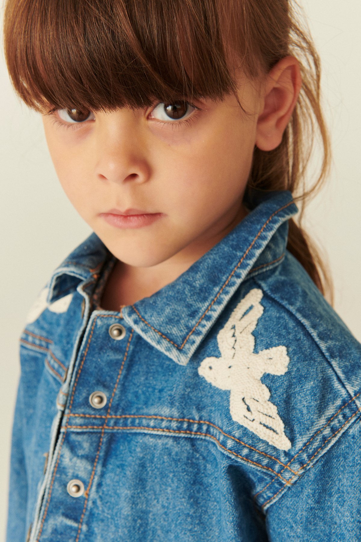 Denim Jacke "Crochet Doves" | Indigo Blue