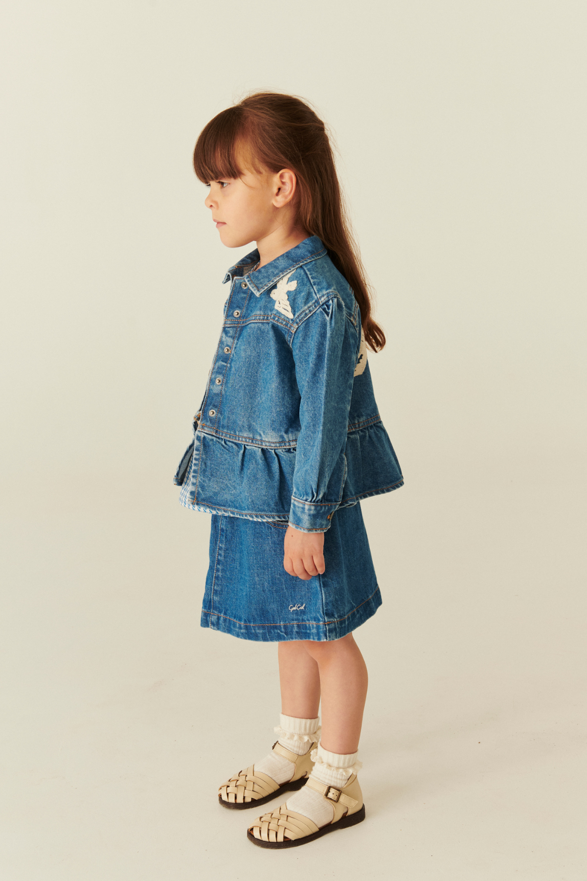 Denim Jacke "Crochet Doves" | Indigo Blue