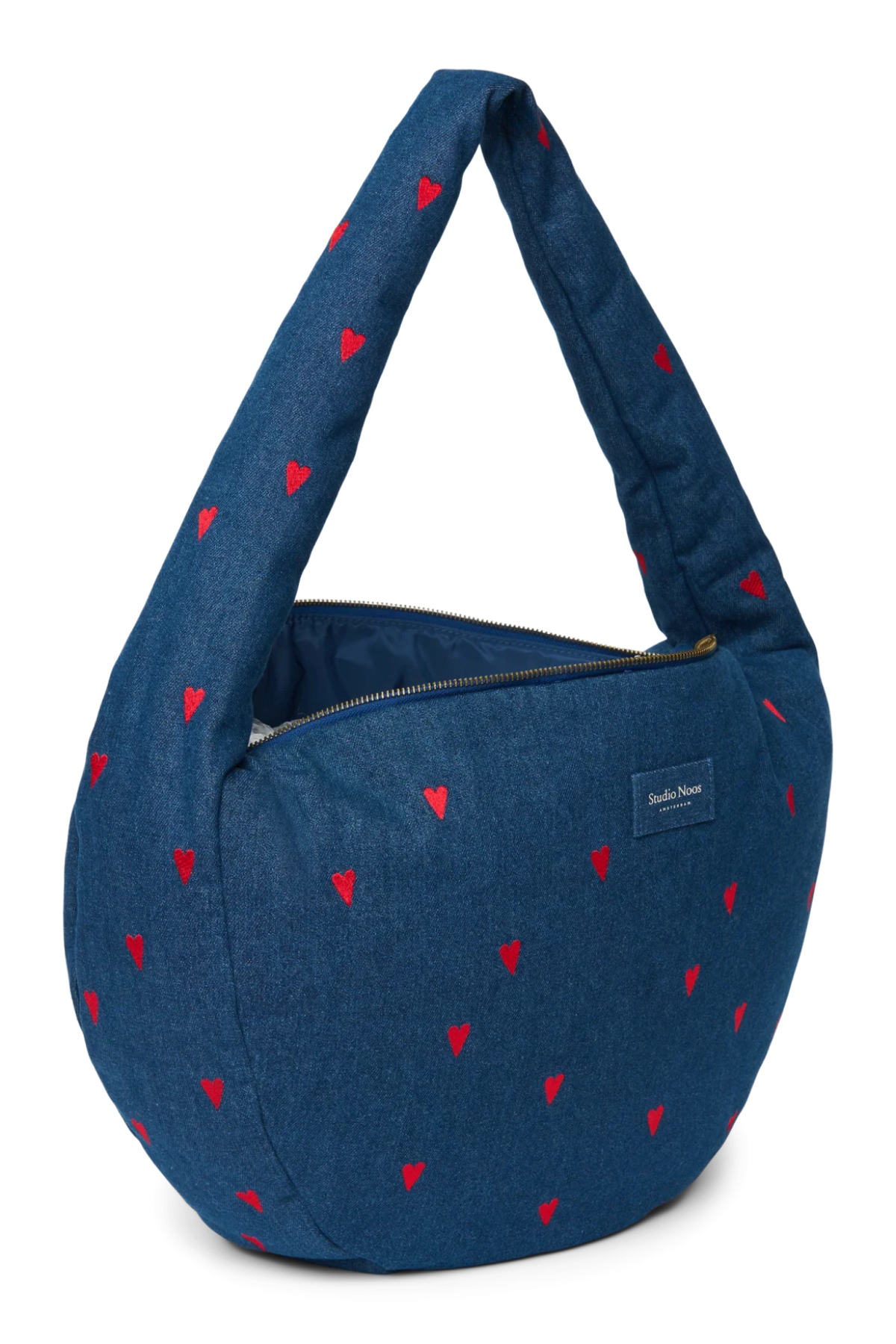 Mom Umhängetasche "Denim Cross Body Bag" | Dark Blue Red Hearts