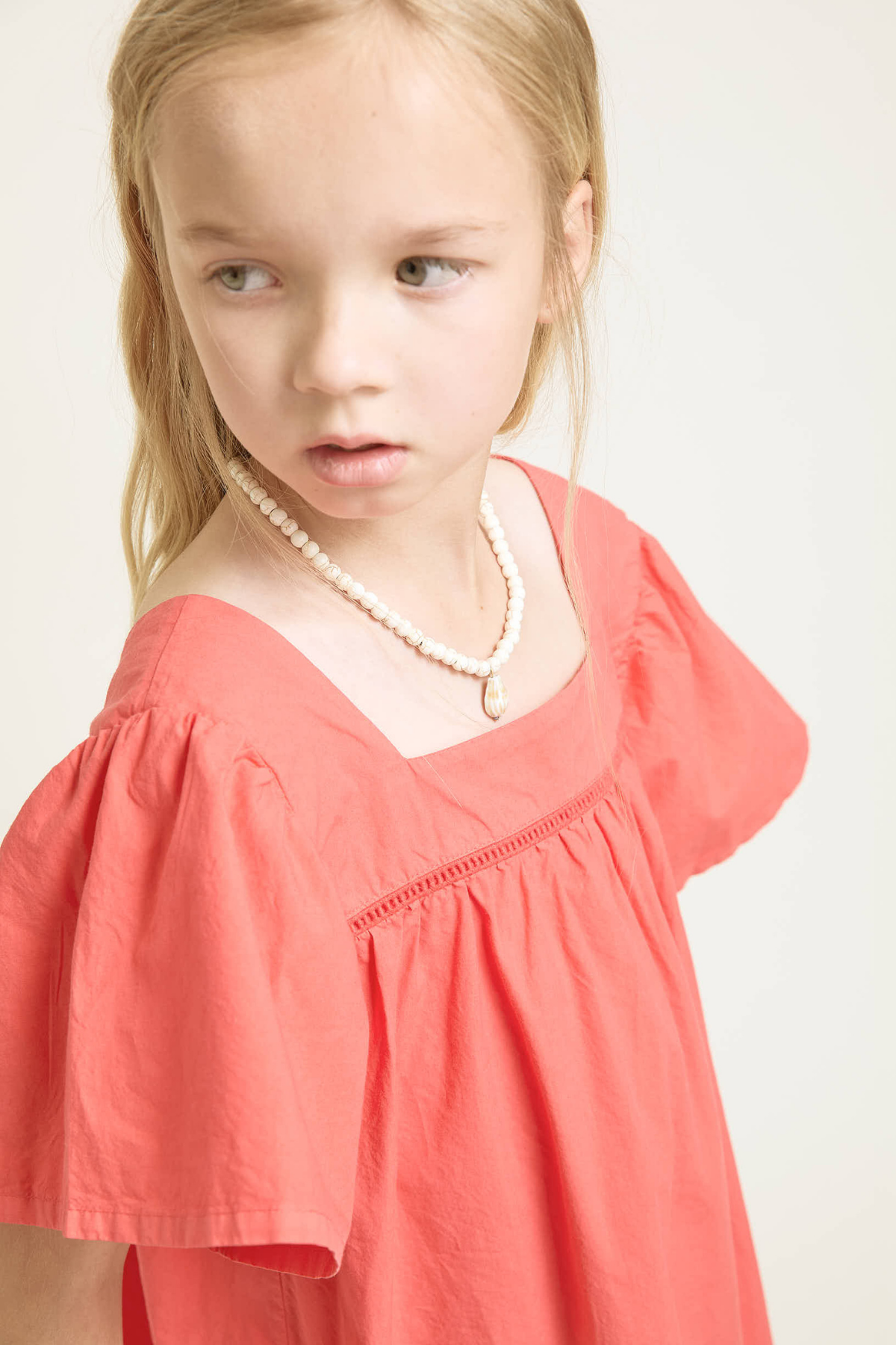 Kleid mit Puffärmeln aus 100% Bio-Baumwolle | Coral