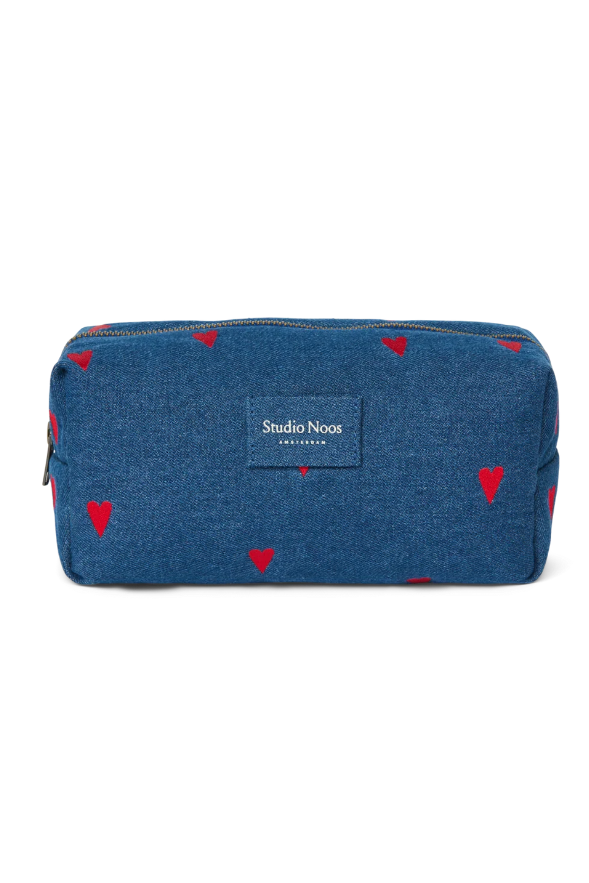 Kulturtasche "Denim Pouch" | Dark Blue Red Hearts