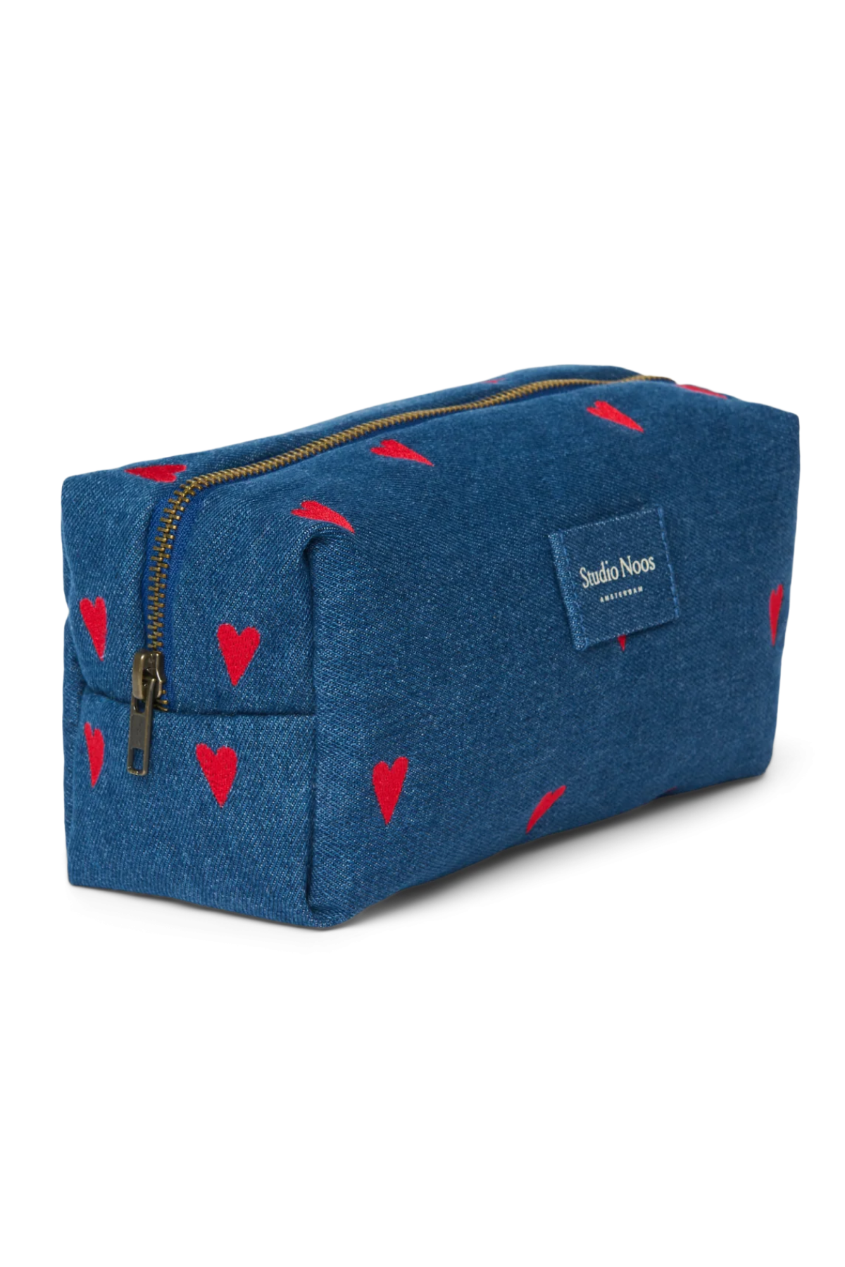 Kulturtasche "Denim Pouch" | Dark Blue Red Hearts