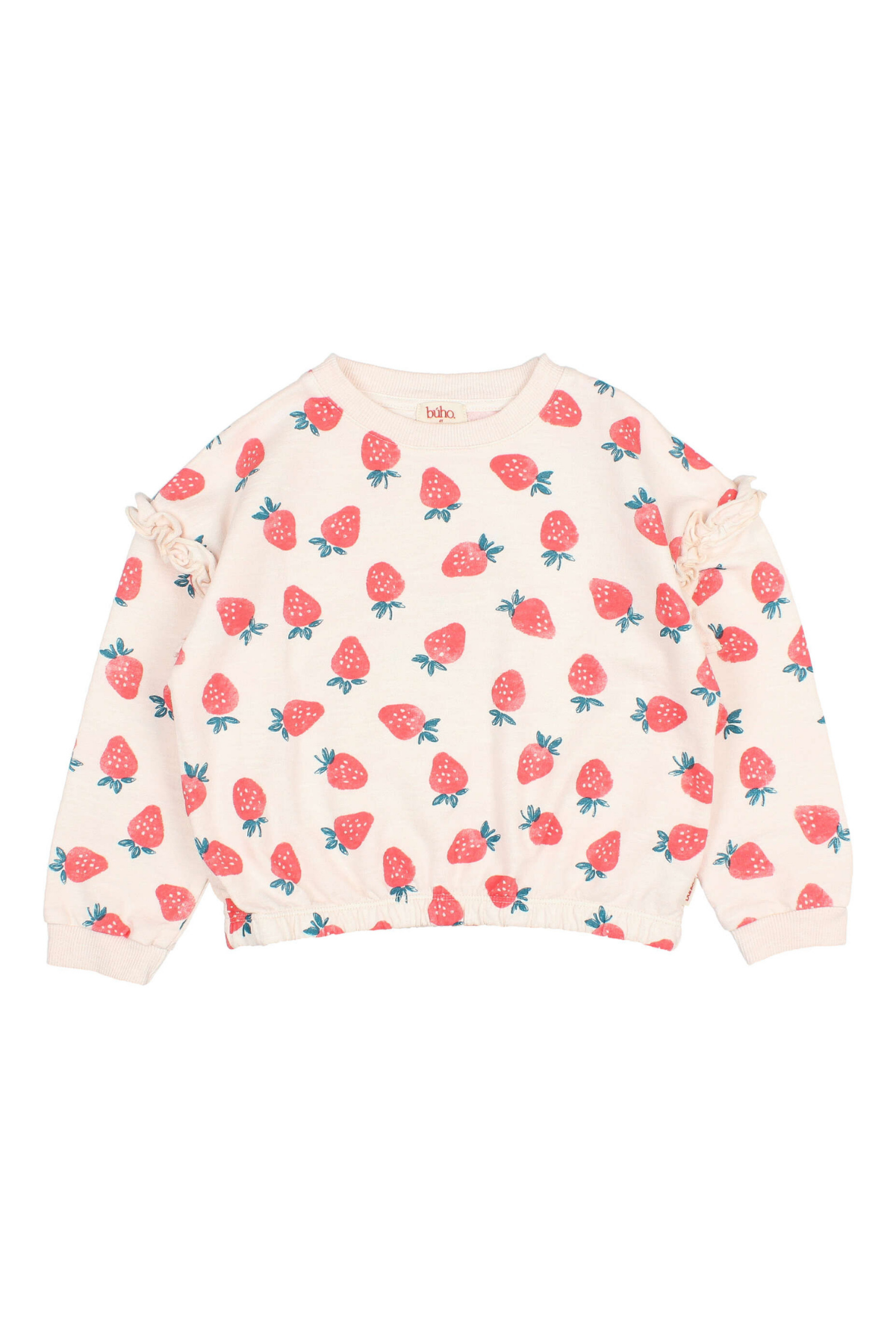 Sweatshirt aus Bio-Baumwolle mit Erdbeer-Print | Cream Pink