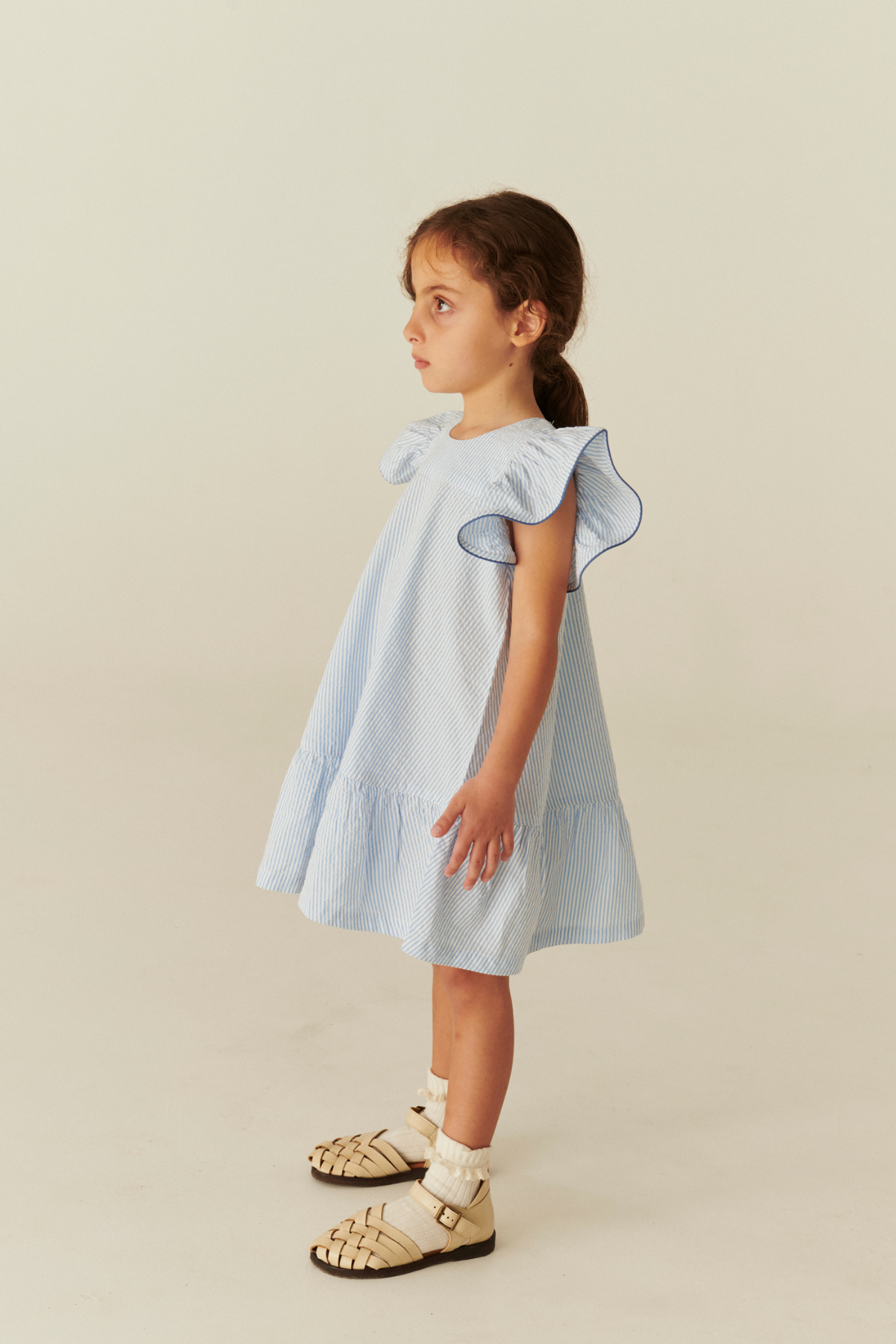 Seersucker Kleid mit Rüschen | Sky Blue