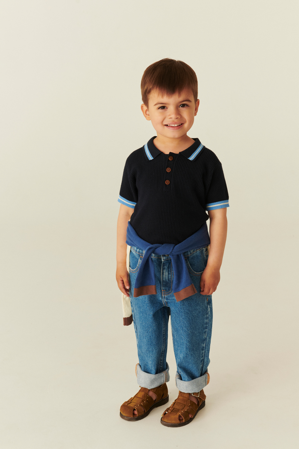 Poloshirt Strickoptik | Navy/Blue/Cream