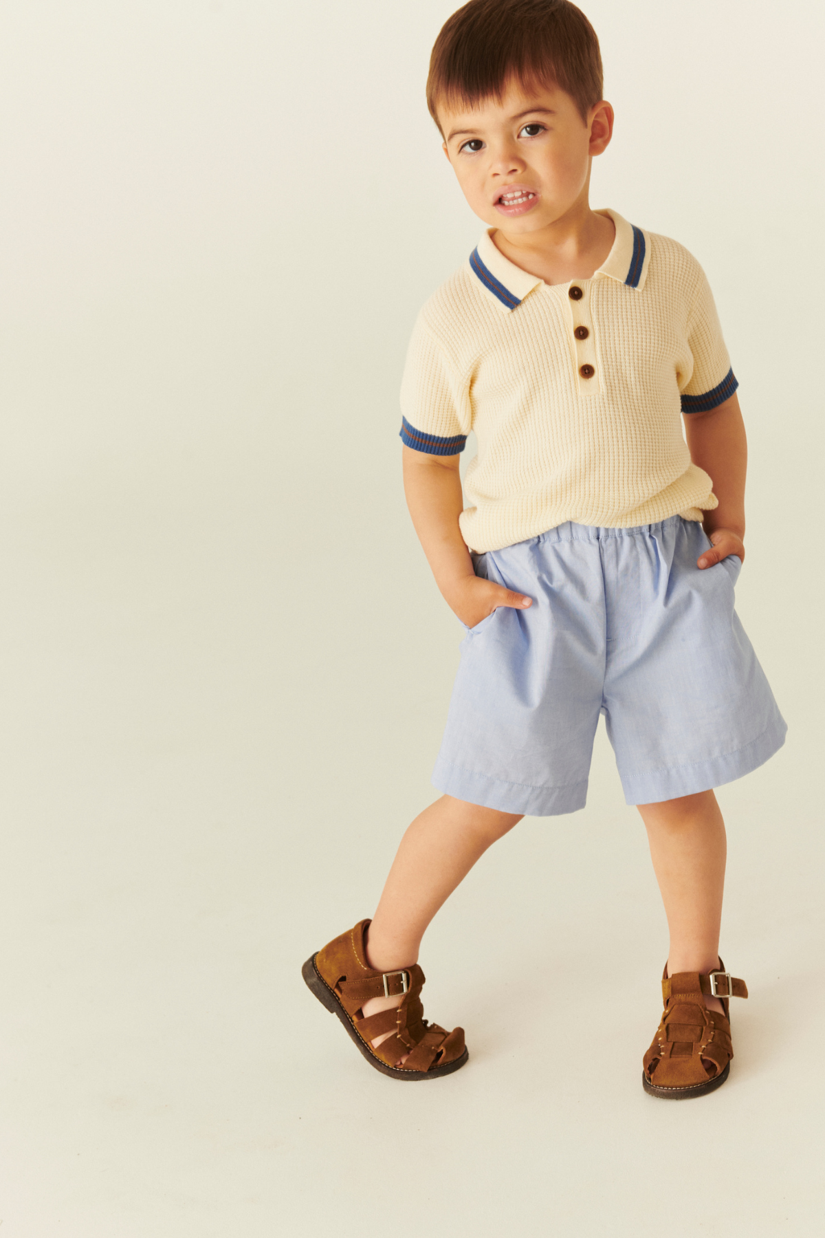 Gestricktes Polo | Cream/Blue/Brown