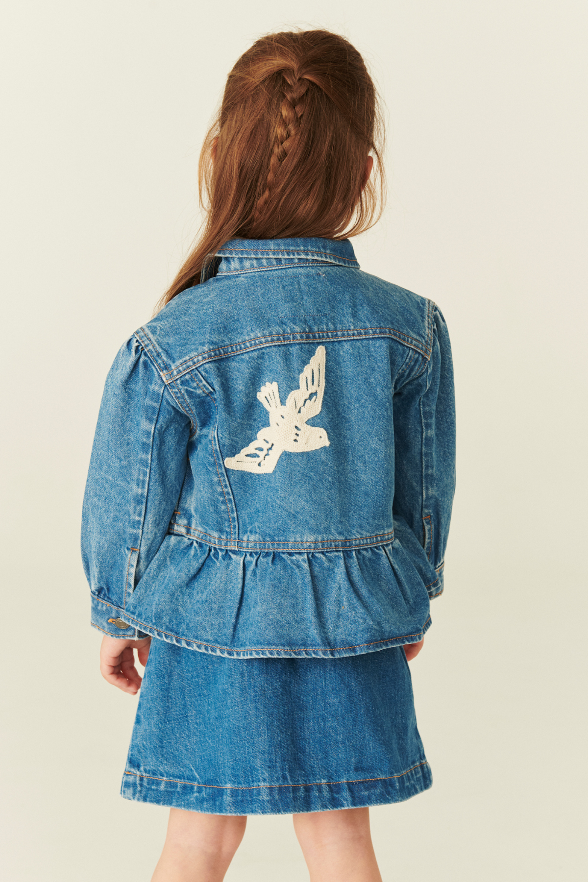 Denim Jacke "Crochet Doves" | Indigo Blue