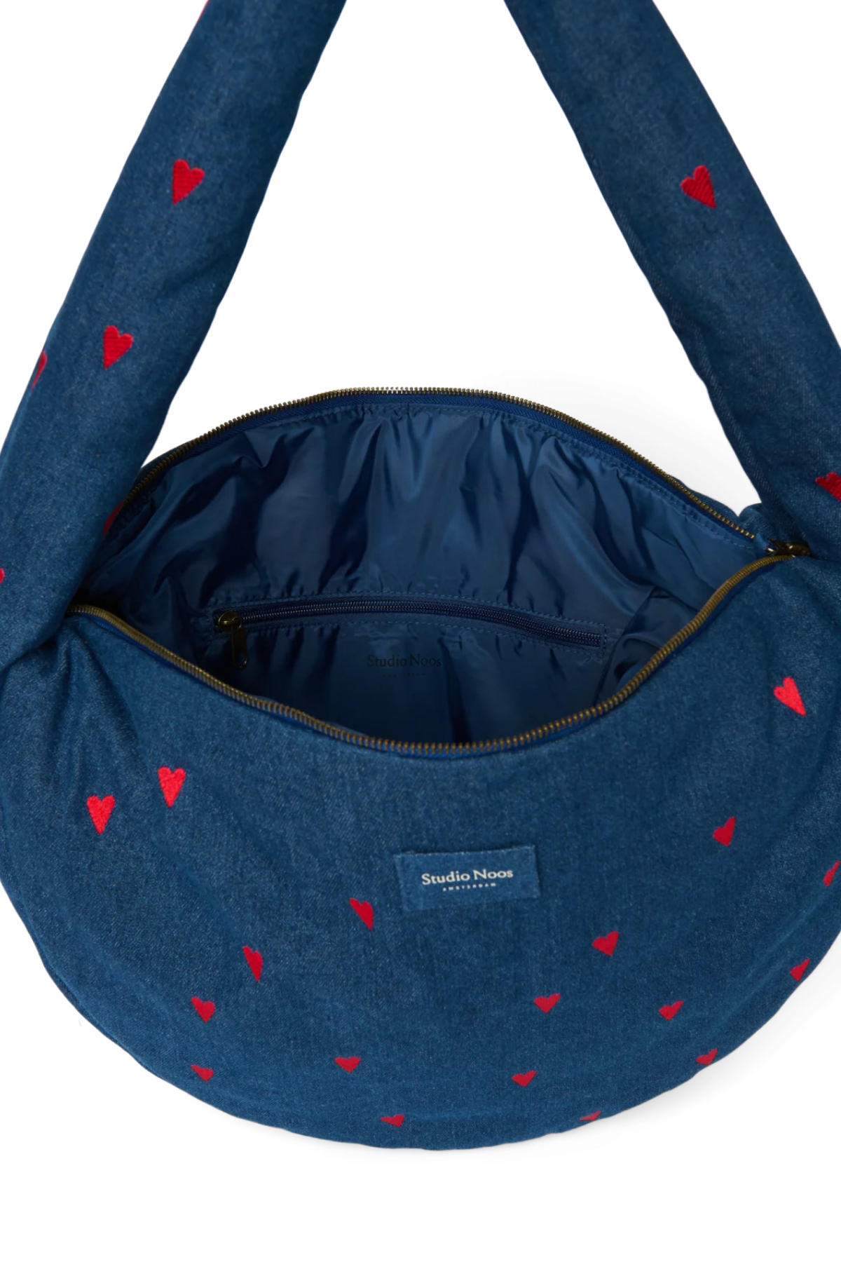 Mom Umhängetasche "Denim Cross Body Bag" | Dark Blue Red Hearts