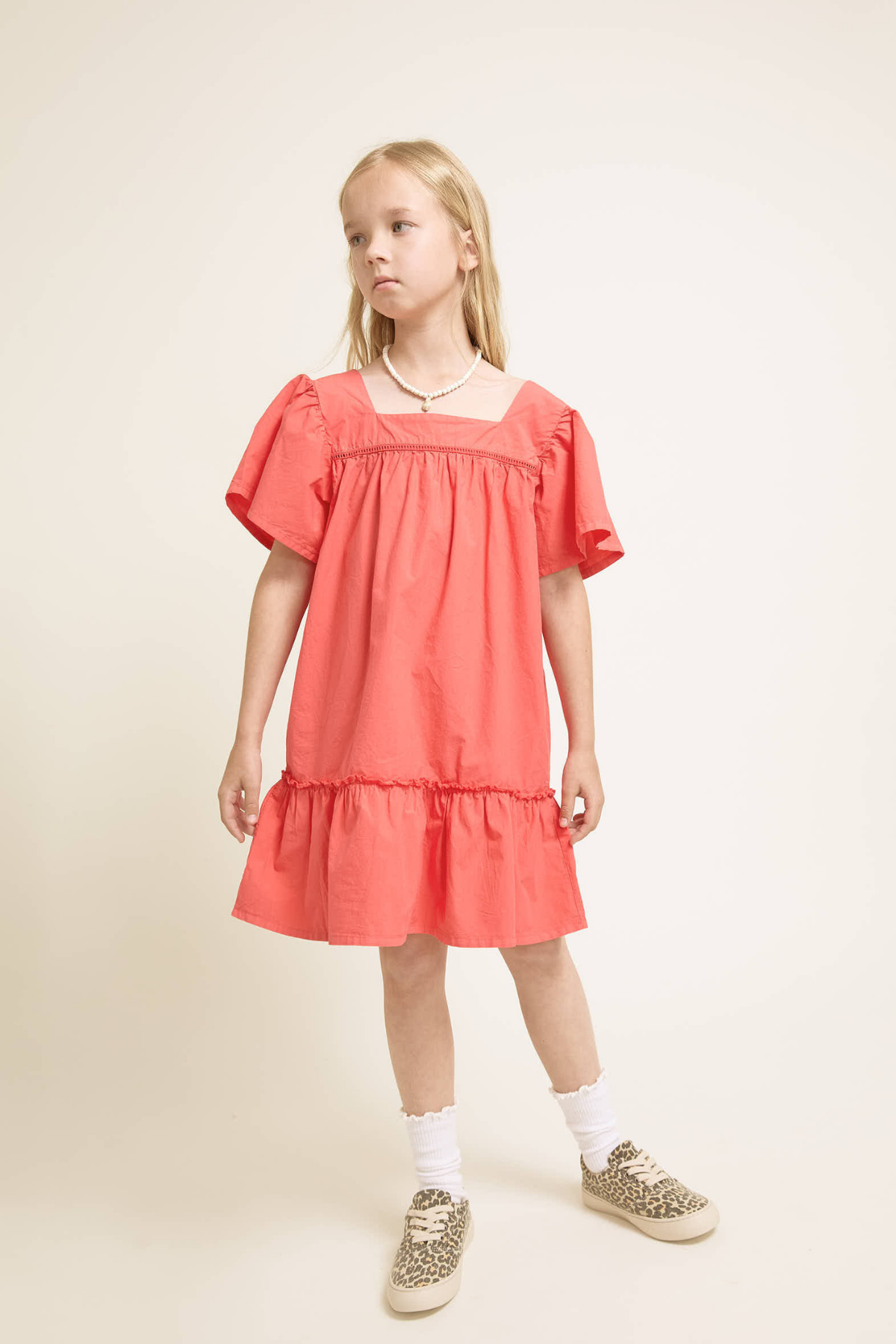 Kleid mit Puffärmeln aus 100% Bio-Baumwolle | Coral
