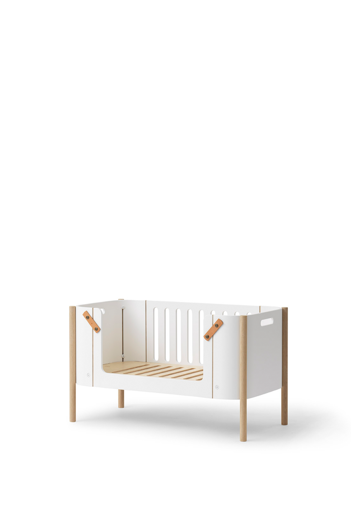 Beistellbett "Wood" inkl. Umbauset zur Bank | weiß/Eiche